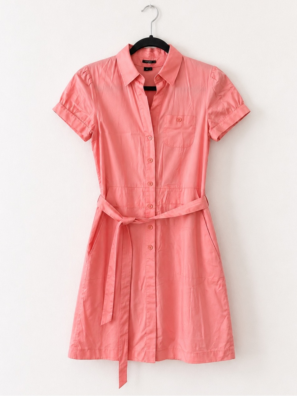 Theory Pink Short-Sleeve Shirt Dress with Waist Tie